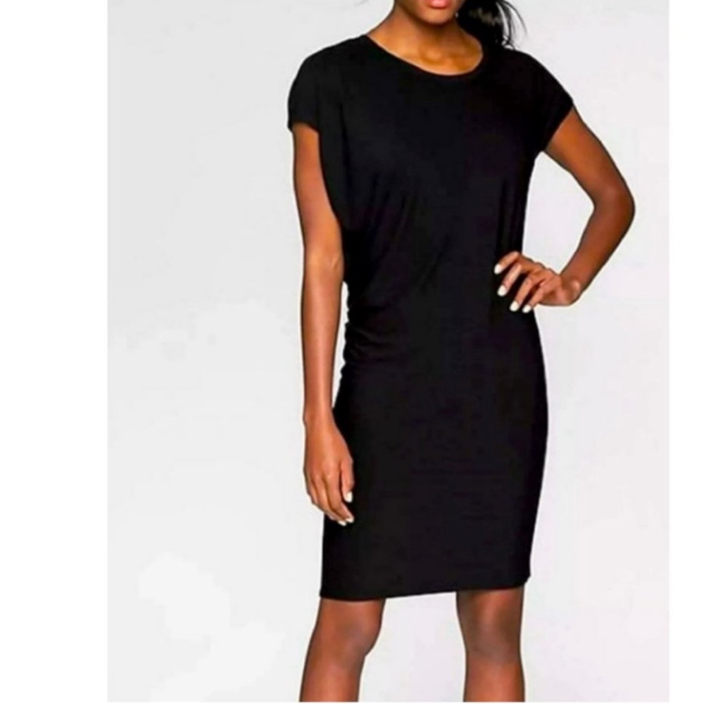 Athleta drape crew asymmetrical Black dress